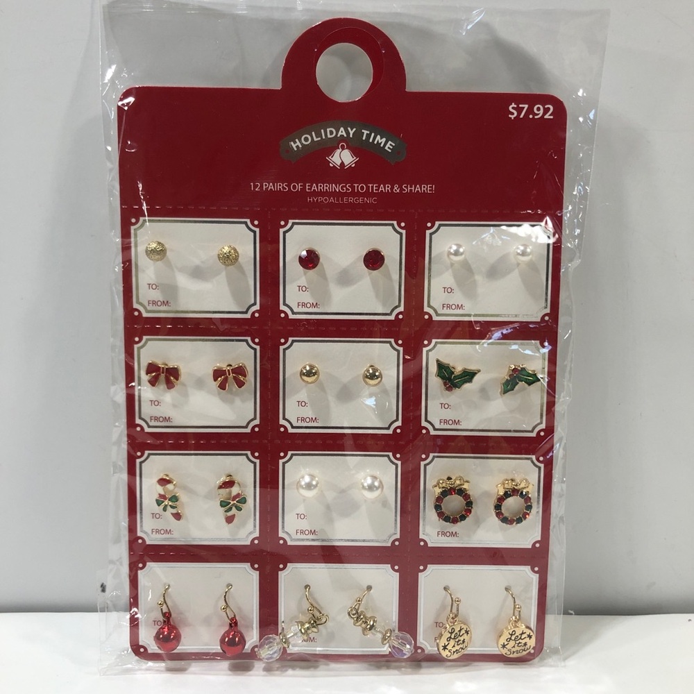 Holiday Time Christmas Earrings Unisex 12 Pairs Tear Share Teacher Student Gifts